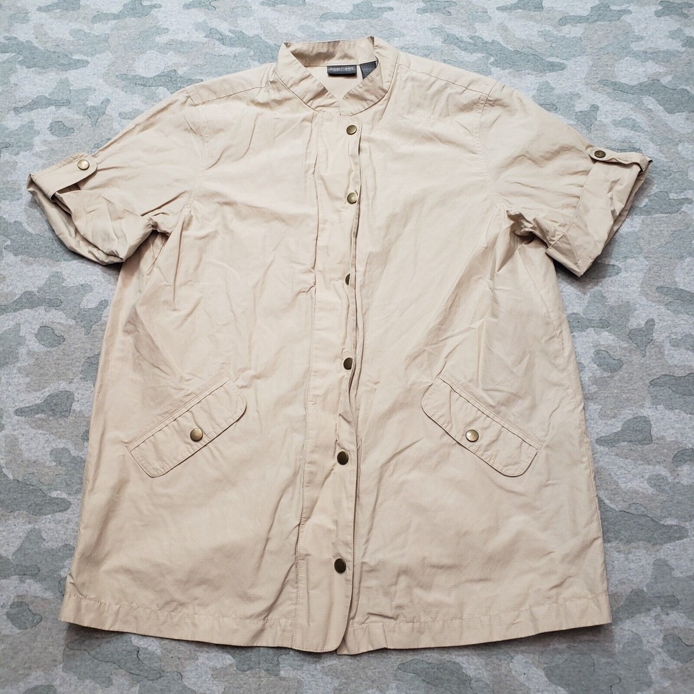 Chico's Top Womens 2 Brown Pearl Snap Short Sleeve